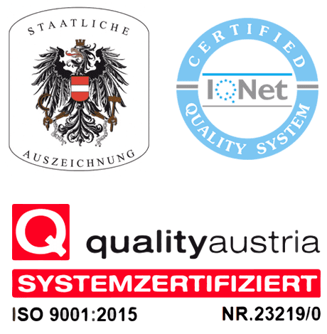 Logos von Zertifizierungen und Qualtitäs-Gütesiegel