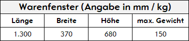 Maximale Abmessungen und Gewicht